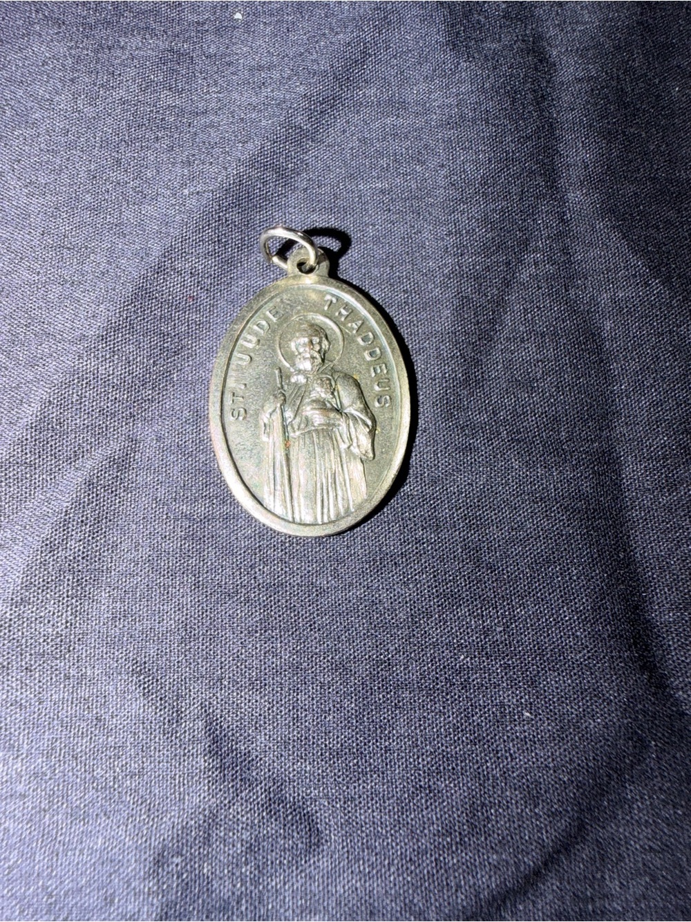 Source Unknown Silver-Tone Saint Jude Thaddeus Oval Pendant Necklace